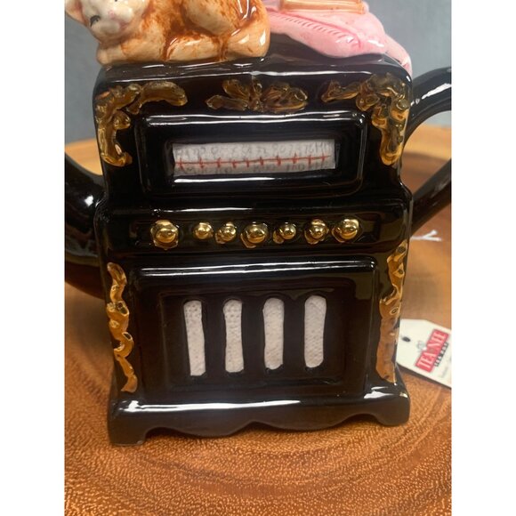 Vintage Cardinal Inc. Black Teapot Stove Design with Cat & Flowers - Picture 10 of 13